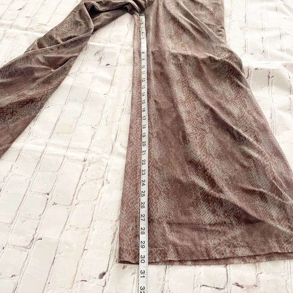 Cache Snake Print Lined mesh Sheer Flowy Palazzo Purple Taupe Wide Leg Pants M - Picture 8 of 12